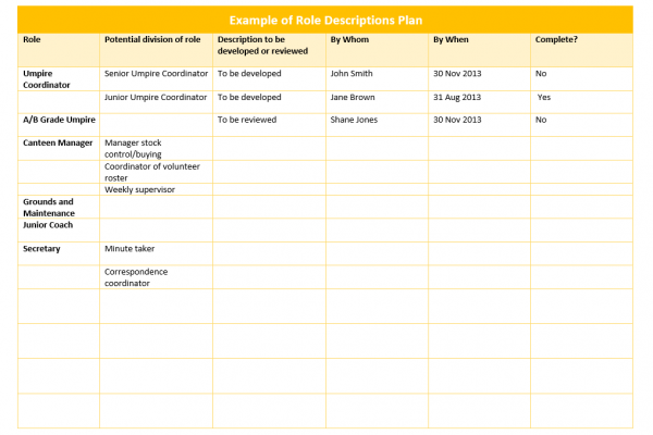 Volunteers Example of Role Descriptions Plan